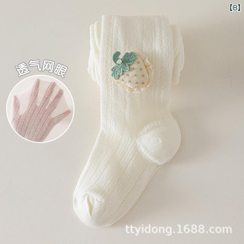 タイツ キッズ 女の子 春夏 メッシュ リボン いちご 立体 通気性 吸汗 薄手 伸縮性...