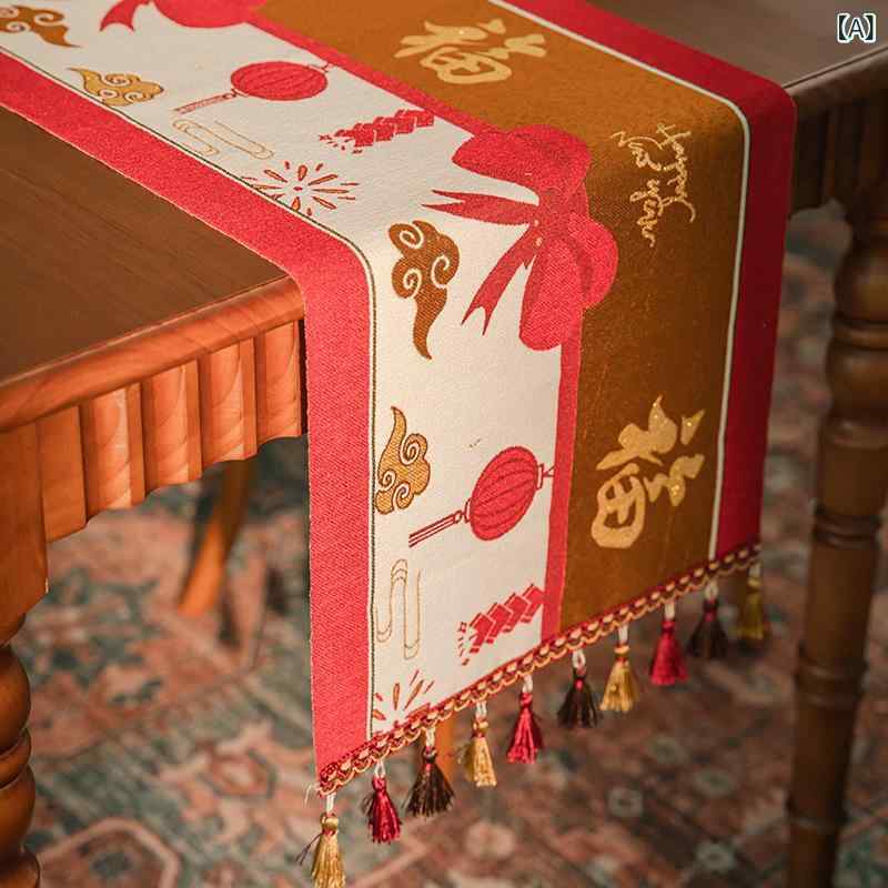 Table Runners - テーブルランナー お正月 結婚式 赤 華やか モダン 和風 センタークロス 敷物 ロング リネン調 ポリエステル 高級感 雰囲気作り ダイニング リビング インテリア 格子模様 チェック柄 装飾 お祝い 飾り