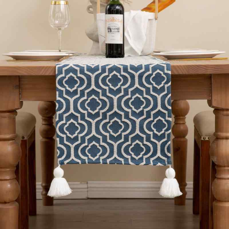 Table Runners - テーブルランナー テーブルセンター 幾何学模様 モロッコ風 北欧風 モダン エスニック 綿混 コットンリネン風 ポリエステル ダイニング リビング 寝室 ベッドランナー テレビ台 おしゃれ かわいい 高級感 黄 赤 紺
