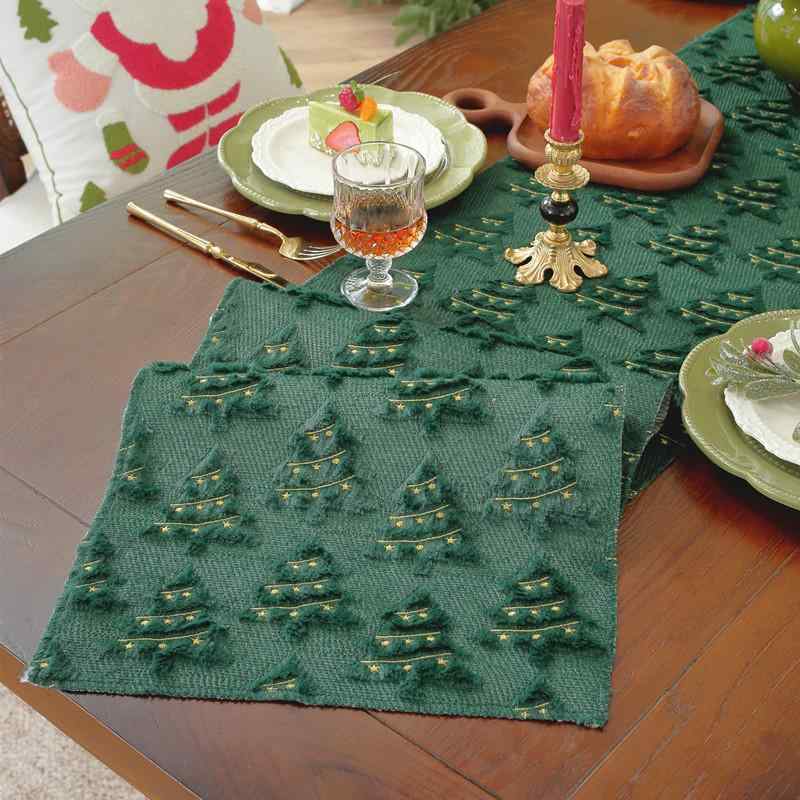 Table Runners - テーブルランナー クリスマス 刺繍 ボア ファー 緑 グリーン ポリエステル テーブルクロス ベッドランナー ベッドスロー デコレーション 食卓 ダイニング リビング パーティー 秋冬 高級感 おしゃれ かわいい 敷物 布