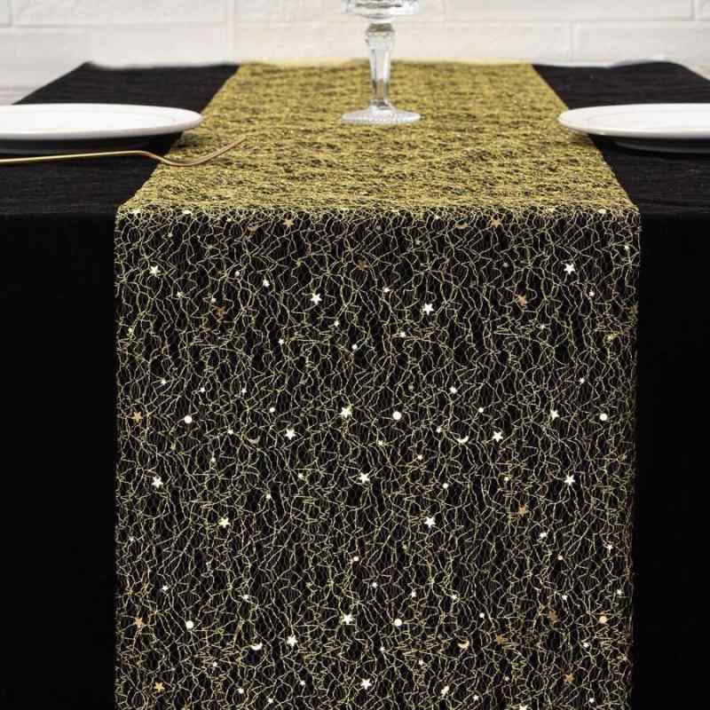 テーブルランナー 高級感 北欧風 星 月 ドット 柄 箔押し 金 銀 ポリエステル 食卓 センタークロス インテリア リビング 寝室 アウトドア モダン おしゃれ かわいい 28x275cm 敷物 デスクマット