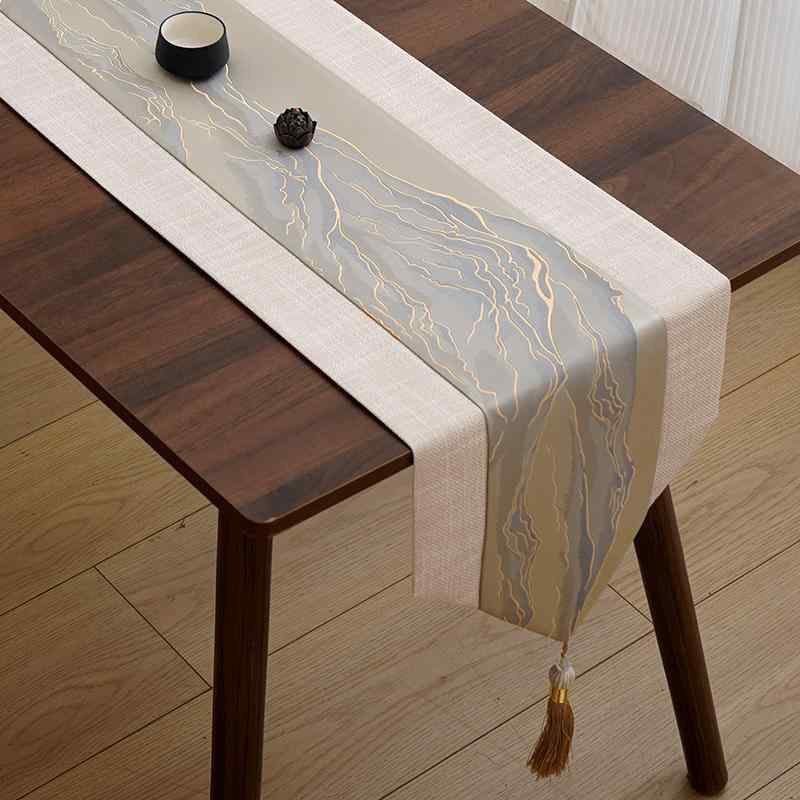 テーブルランナー モダン 和風 中華風 禅 高級感 麻 リネン 混紡 テーブルセンター 敷物 布 テーブルクロス ダイニング リビング インテリア おしゃれ ストライプ グレー グリーン ブルー 雑貨 シック 上品
