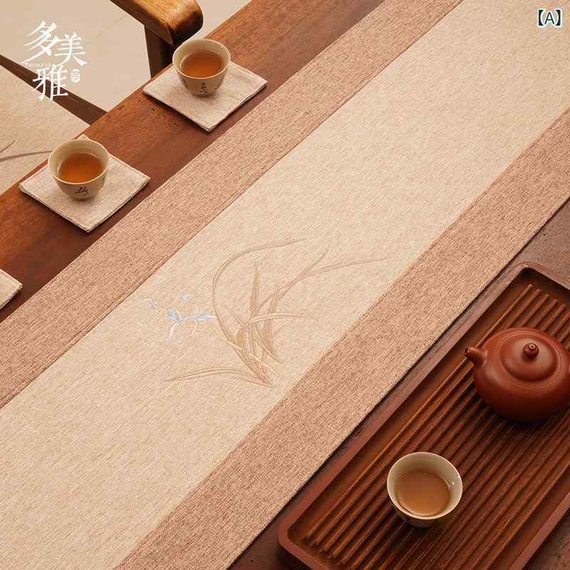 テーブルランナー モダン 中国風 防水 撥水 刺繍 禅 高級感 布製 テーブルセンター インテリア リビング 和室 茶席 飾り 長方形 風景 おしゃれ 敷物 ポリエステル ブラウン ネイビー グリーン アジアン