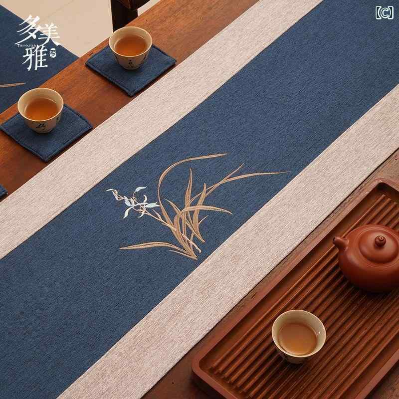 テーブルランナー モダン 中国風 防水 撥水 刺繍 禅 高級感 布製 テーブルセンター インテリア リビング 和室 茶席 飾り 長方形 風景 おしゃれ 敷物 ポリエステル ブラウン ネイビー グリーン アジアン 3