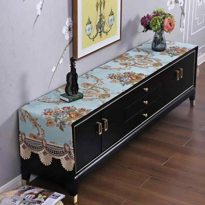 Table Runners - テーブルランナー テレビ台カバー 欧風 クラシック シェニール ジャガード 金糸 レース 刺繍 花柄 ポリエステル インテリア リビング 高級感 エレガント 上品 ブラウン ブルー ベージュ 40-280cm オールシーズン
