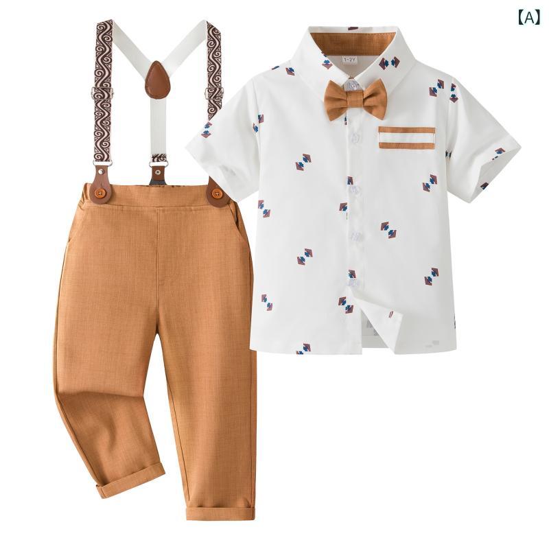 ・カテゴリ: 子供服セット・対象: 男の子・スタイル: ブリティッシュ・セット内容: パンツセット・セット点数: 複数点セット・推奨年齢: 0-1歳（80cm以下）・袖丈: 半袖・パンツ丈: ロングパンツ・加工: 柔軟加工・厚さ: 普通・主な素材: ポリエステル・カラー展開: グレー・サイズ展開: 9-12ヶ月, 1-2歳, 3-4歳, 4-5歳, 5-6歳, 7-8歳