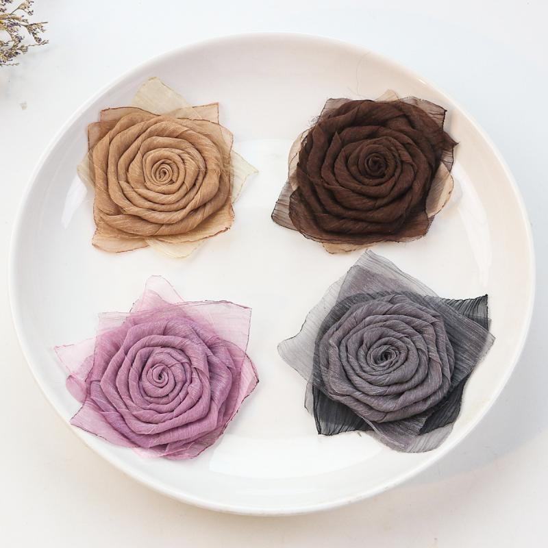 Organdy - アクセサリーパーツ レディース 造花 バラ 薔薇 オーガンジー プリーツ 布製 編み込み ヘッドドレス 髪飾り アレンジ 材料 フェイク 光沢 上品 高級感 かわいい 春夏 ブラウン オレンジ イエロー クラフト 手芸