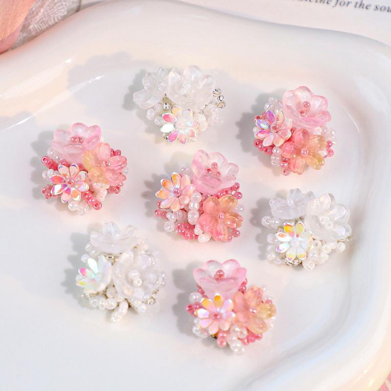 Organdy - アクセサリーパーツ レディース 女の子 花モチーフ フラワー クリスタル アクリル ビーズ ハンドメイド 手芸 クラフト 材料 ヘアピン ピアス イヤリング 髪飾り 華やか かわいい 韓国 春 白 青 紫