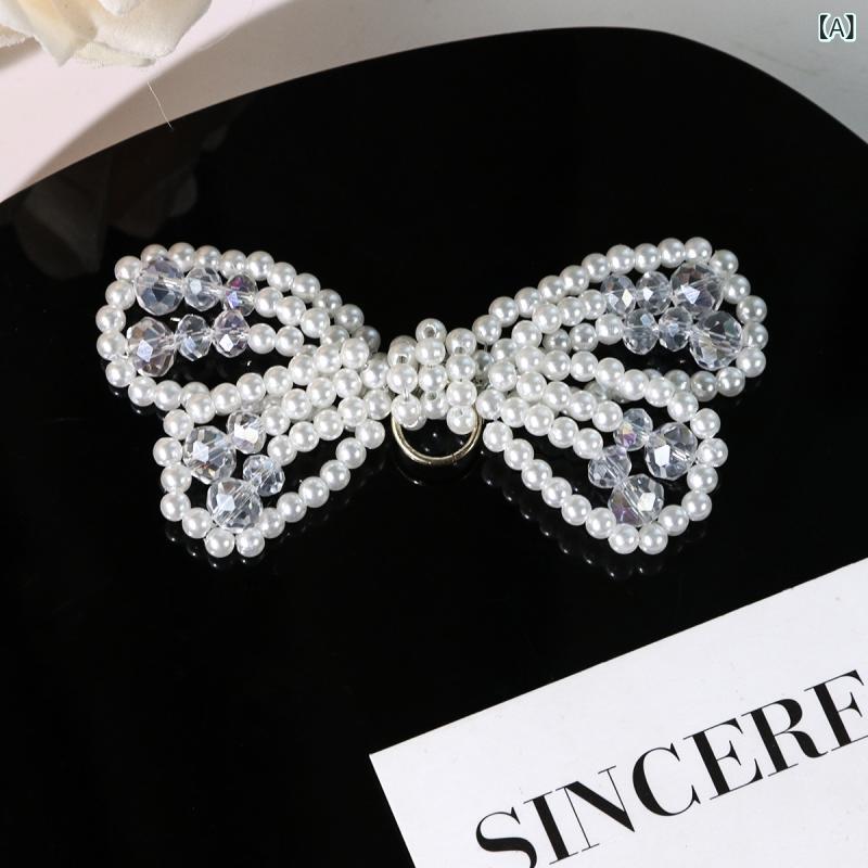 ヘアアクセサリー レディース 人工パール リボン 髪飾り バレッタ 手芸 ハンドメイド フラワー ワイヤー入り 資材 シューズクリップ 華やか 上品 エレガント 大人 かわいい 秋冬 結婚式 パーティー フォーマル ホワイト 2