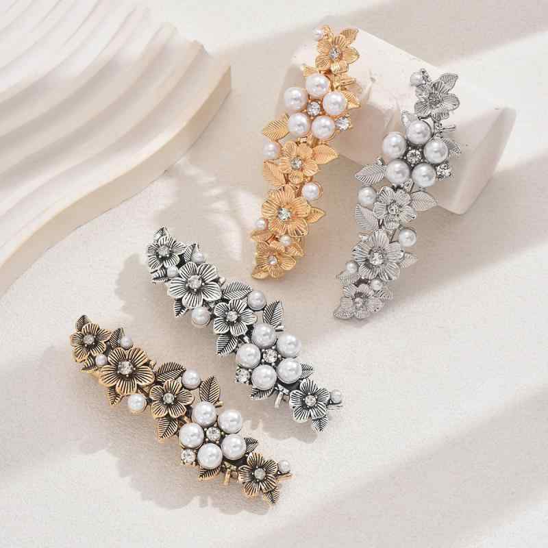 ヘアクリップ レディース バレッタ アクセサリー バラ 薔薇 ローズ シンプル ヴィンテージ風 レトロ エレガント 上品 大人かわいい 華やか ハーフアップ まとめ髪 普段使い 結婚式 合金 ゴールド シルバー