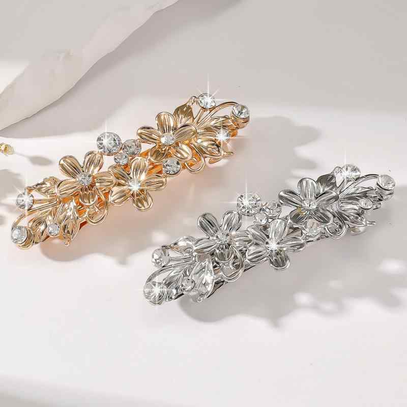 ヘアクリップ レディース バレッタ アクセサリー 合金 電気メッキ加工 ラインストーン ジルコニア 花 フラワー 音符 モチーフ ゴールド シルバー まとめ髪 アレンジ 普段使い 結婚式 パーティー 高級感 上品 かわいい シンプル キ