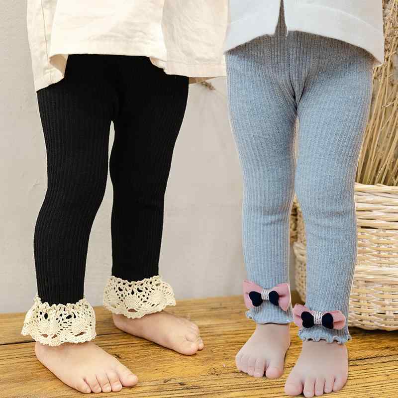 レギンス 女の子 ベビー 春秋 ズボン スパッツ パンツ 縦縞 リボン フリル 綿 コットン おむつ マチ 九分丈 ウエストゴム 伸縮性 カジュアル 普段使い お出かけ ブラック ダークグレー ライトグレー