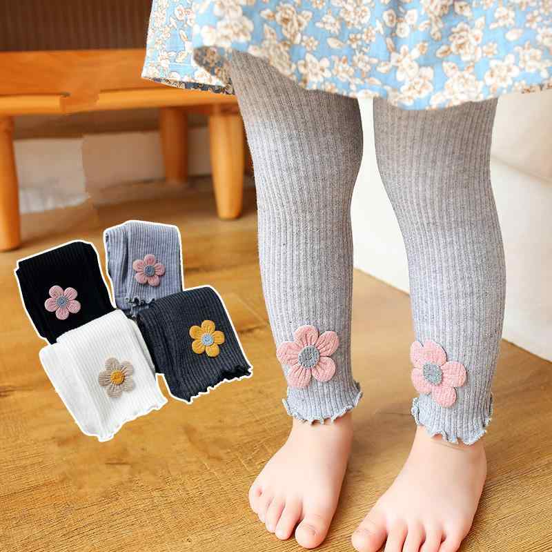 Spats - レギンス 女の子 キッズ ベビー 子供服 スパッツ ひまわり サンフラワー リブ 縦縞 綿 コットン 9分丈 メロウ 裾フリル 柔らかい 無地 春夏 ホワイト ブラック ダークグレー かわいい おしゃれ 韓国 普段使い 通園 お出かけ