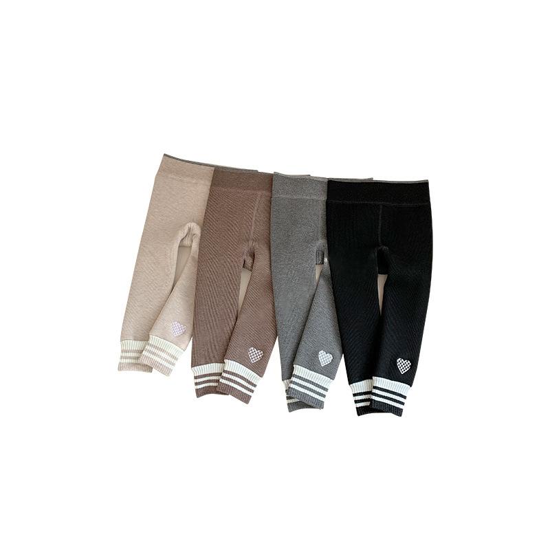 Spats - レギンス 女の子 ジュニア 裏起毛 スパッツ タイツ パンツ ズボン 子供服 秋冬 厚手 保温 防寒 暖かい 綿 コットン 韓国 おしゃれ かわいい ハート刺繍 ワンポイント 伸縮性 普段使い 通学 外出用 コーヒー ダークグレー オートミール