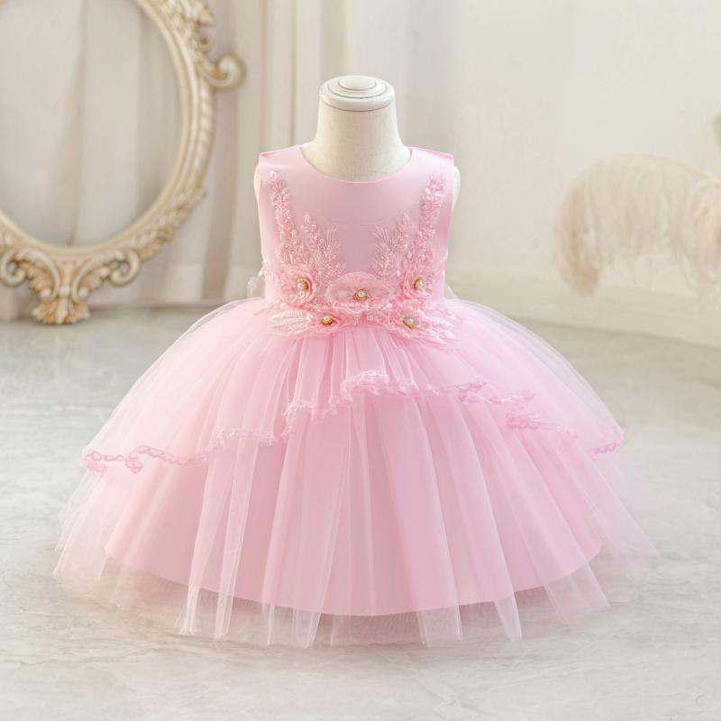 ドレス 女の子 ベビー フォーマル 1歳誕生日 結婚式 発表会 プリンセス風 チュール メッシュ レース かわいい コットン混紡 柔らかい ピンク ホワイト ワインレッド オールシーズン ワンピース 子供服 乳児 幼児 フリル ボリューム フレア