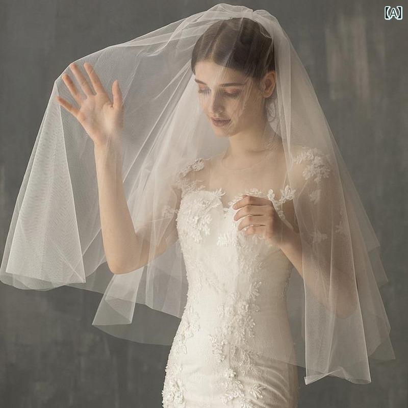 ベール レディース ウェディング 結婚式 披露宴 花嫁 コーム ソフトチュール 2段 ...
