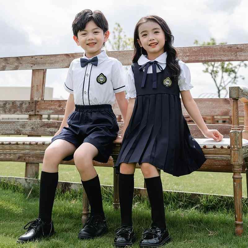 制服 男の子 女の子 セットアップ 半袖 夏 幼稚園 小学生 スクール風 セーラーカラー ブリティッシュスタイル シンプル 卒業式 記念撮影 合唱 キッズウェア ジュニア ボタン ホワイト 合成繊維 通気性