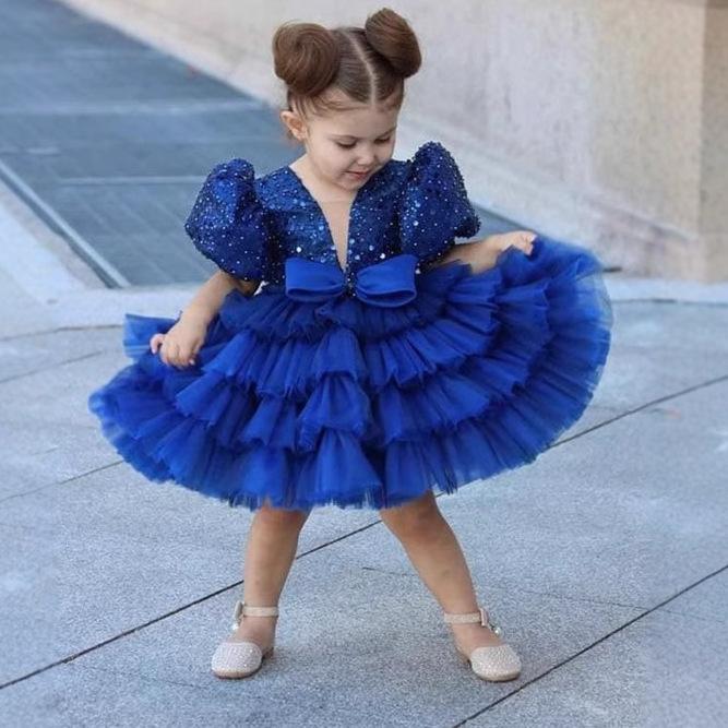 ・カテゴリ: 子供用ドレス・対象年齢: 1〜3歳（身長80〜100cm）・対象性別: 女の子・加工: ・要素: チュール・スタイル: 欧米風・主素材: ポリエステル65%・裏地素材: 綿65%・カラー展開: ロイヤルブルー、スモーキーピンク・サイズ展開: 70cm、80cm、90cm、100cm、110cm