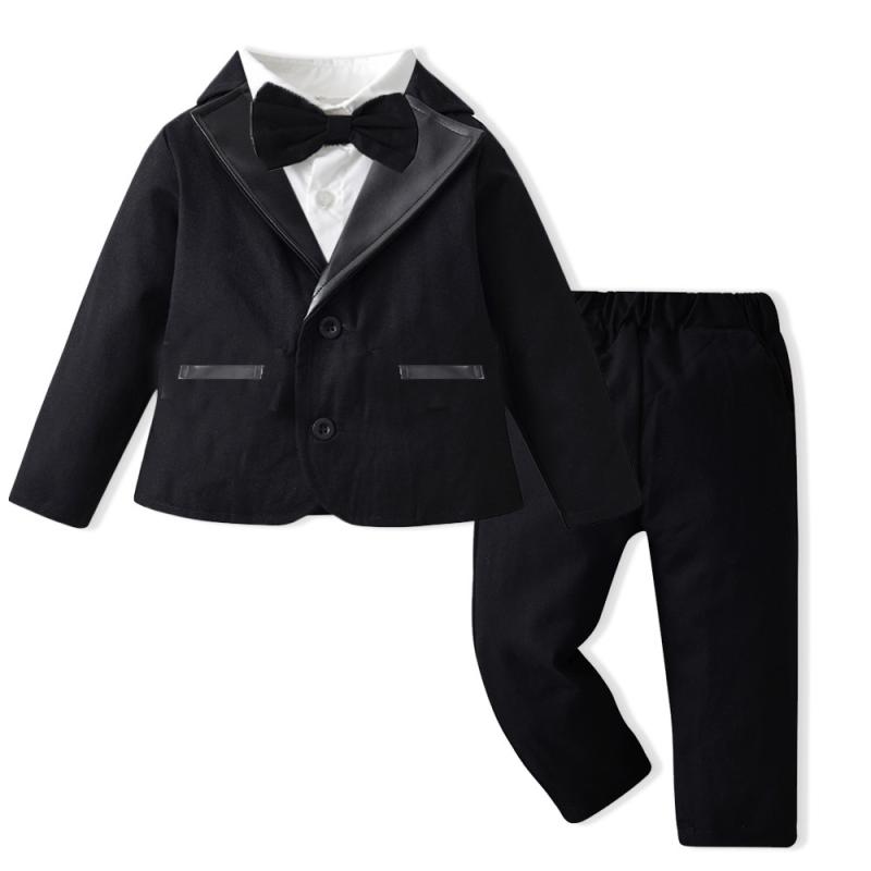 スーツ 男の子 子供服 フォーマル セットアップ 上下セット ジャケット ロングパンツ ズボン 礼服 結婚式 発表会 冠婚葬祭 かっこいい おしゃれ 黒 コットン 綿 春秋 長袖 ボタン シンプル ベーシック 韓国 小学生