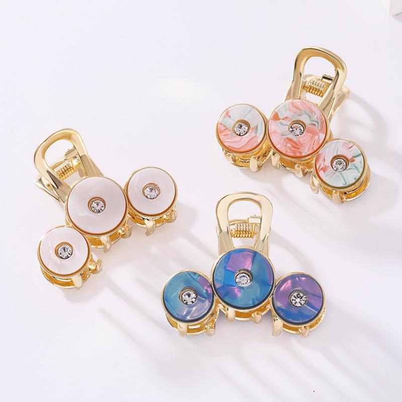 バンスクリップ レディース ヘアアクセサリー アセテート繊維 エレガント 気品 上品 高級感 水晶 クリスタル 円形 サークル まとめ髪 金属 電気メッキ加工 韓国 ホワイト ピンク ブルー 普段使い オフィス 春夏