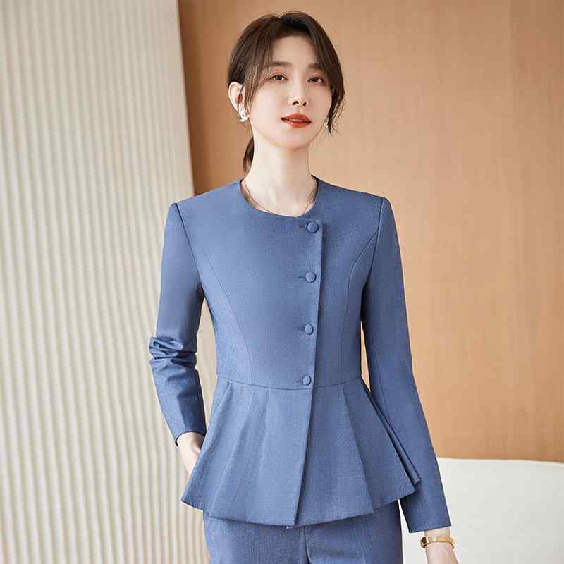 パンツスーツ レディース セットアップ テーラードジャケット スラックス 長袖 通勤 事務服 接客 オフィス フォーマル 受付 秋冬 高級感 きれいめ 綿混 ポリエステル ブラック ネイビー ブルーグレー ボタン