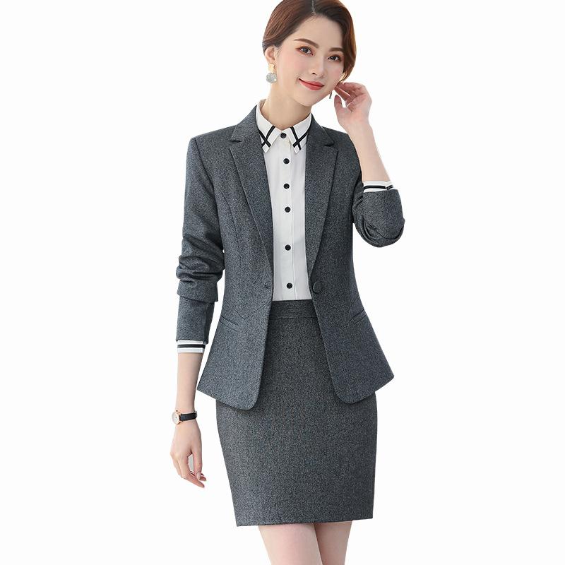 Pants Suit - セットアップ レディース 秋冬 事務服 制服 面接 通勤 オフィス スーツ 上下セット ビジネス OL きれいめ スリム 長袖 ジャケット パンツ スカート フォーマル リクルート 無地 高級感 ポリエステル 綿混 グレー ブラック ブルー
