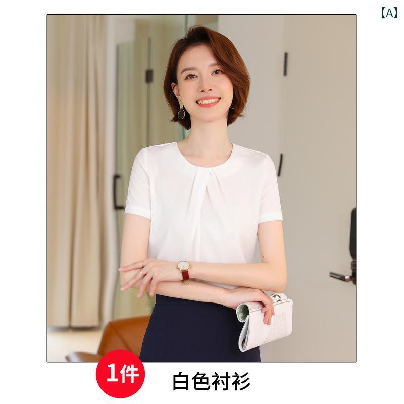 シャツ レディース 半袖 春夏 ブラウス シフォン トップス 韓国 スリム 着痩せ お...