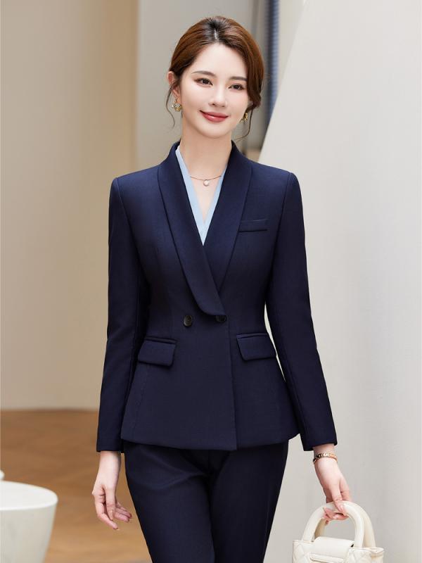 セットアップ レディース スーツ 秋冬 ブラウス 長袖 ビジネス フォーマル 正装 事務服 通勤 オフィス 冠婚葬祭 テーラードジャケット ロングパンツ 高級感 エレガント きれいめ ストレッチ ポリエステル ブラック ブルー