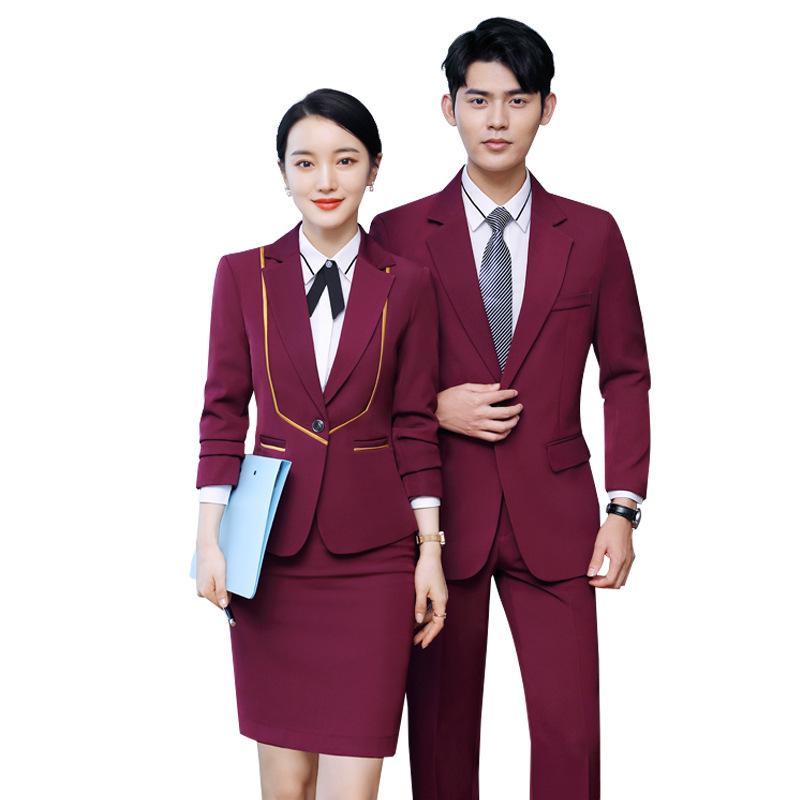 セットアップ メンズ レディース 事務服 制服 スーツ ベスト ジャケット パンツ スカート ユニフォーム ポリエステル レーヨン 高級感 秋冬 長袖 大きいサイズ ブラック ブルー ワインレッド ホテル 接客 飲食店