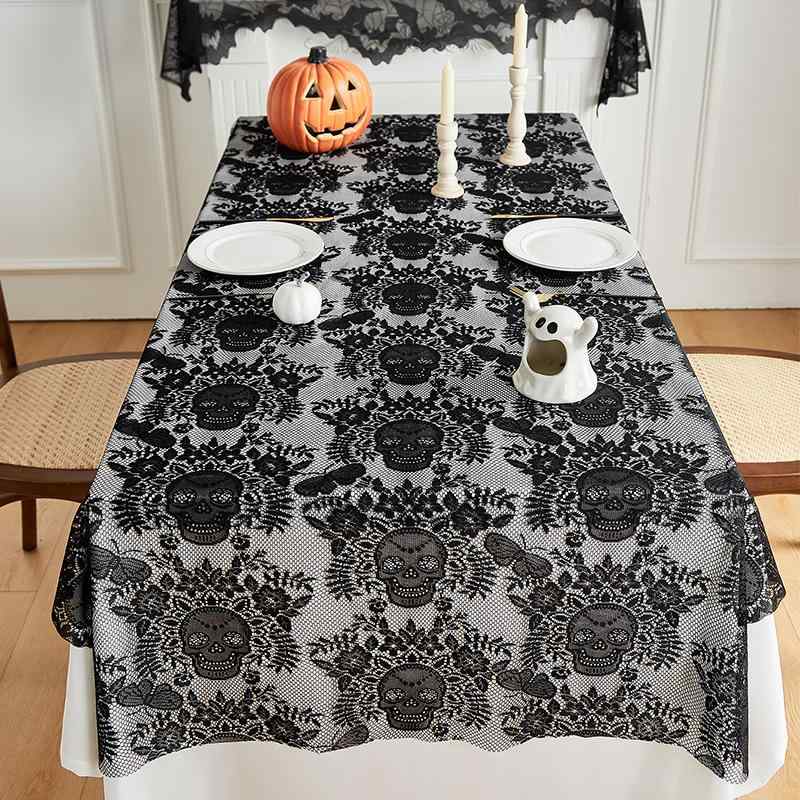 テーブルクロス ハロウィン レース 黒 スカル ガイコツ ドクロ パーティー デコレーション 装飾 テーブルマット ランチョンマット 長方形 ポリエステル 滑り止め 耐摩耗 防塵 北欧風 幾何学模様 インテリア 雑貨 おしゃれ