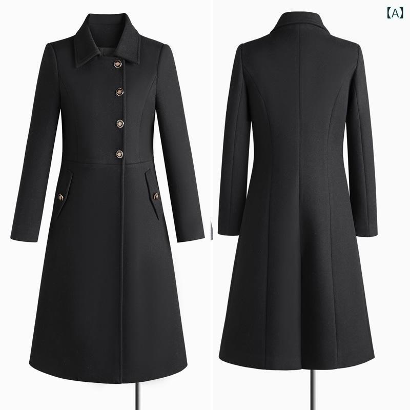 Rakuten - コート レディース 秋冬 事務服 接客 オフィス ロング丈 ミドル 厚手 中綿入り 防寒 暖かい テーラードカラー ボタン スリム 美シルエット きれいめ エレガント 高級感 ブラック グレー ネイビー ポリエステル