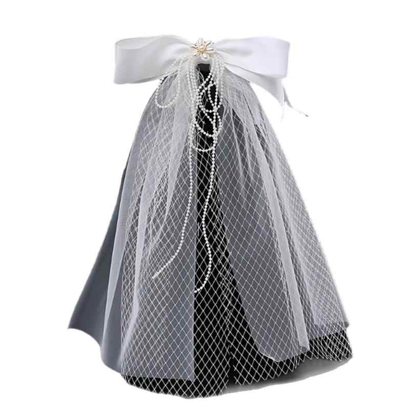 ウエディングベール レディース 花嫁 ブライダル 結婚式 前撮り フォトウェディング 撮影小物 ショート チュール メッシュ リボン 蝶結び フレンチ レトロ ヴィンテージ風 ホワイト 清楚 上品 かわいい 髪飾り 春夏