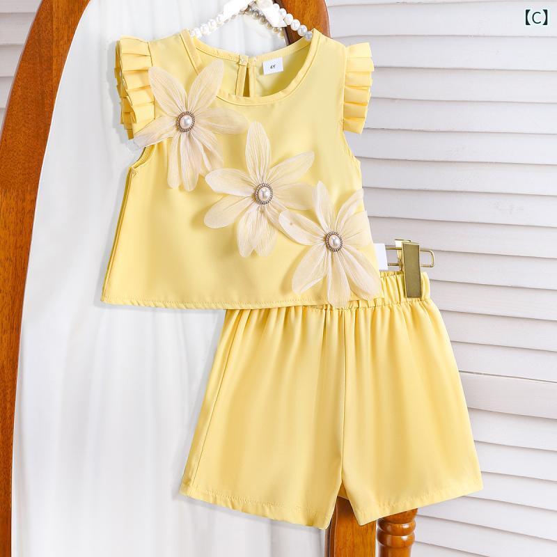 セットアップ キッズ 女の子 春夏 トップス ショートパンツ 子供服 フリル袖 ノー...