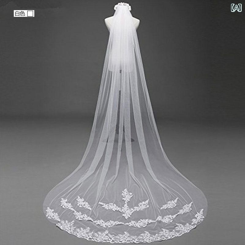 フロントップ楽天市場店のウェディングベール レディース 結婚式 ブライダル 花嫁 レース 刺繍 ロング ハンドメイド 白 ベージュ 欧米風 エスニック 民族風 花柄 フラワー 高級感 華やか 上品 オールシーズン 披露宴 パーティー 撮影用｜アングル2