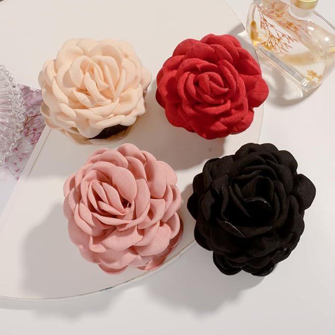 Rakuten - バンスクリップ レディース ヘアアクセサリー バラ ローズ 花 布製 高級感 プリンセス風 エレガント 秋冬 かわいい 髪留め 大きめ 清楚 華やか ハンドメイド パーティー お呼ばれ オフホワイト ブラック ピンク