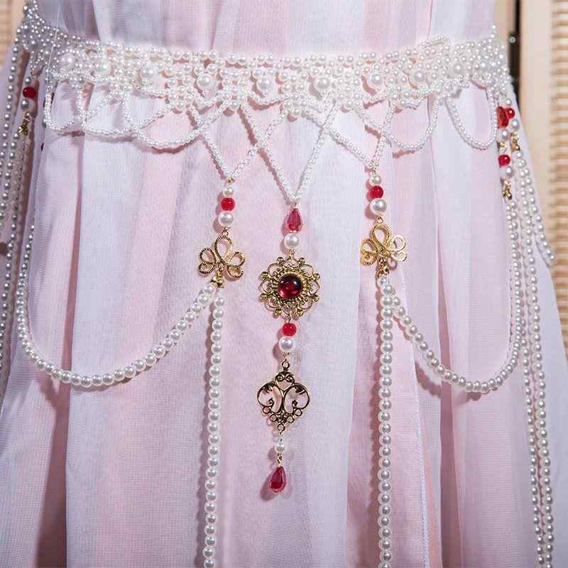 ウエストチェーン レディース 漢服 腰紐 ベルト アクセサリー 房飾り ロングタッセル パール パール 多層 重ね付け風 中国風 民族風 オリエンタル 和装小物 着物 浴衣 襦裙 古風 ヴィンテージ風 コスプレ 装飾 エレガント 華やか 高級感 レッド オ
