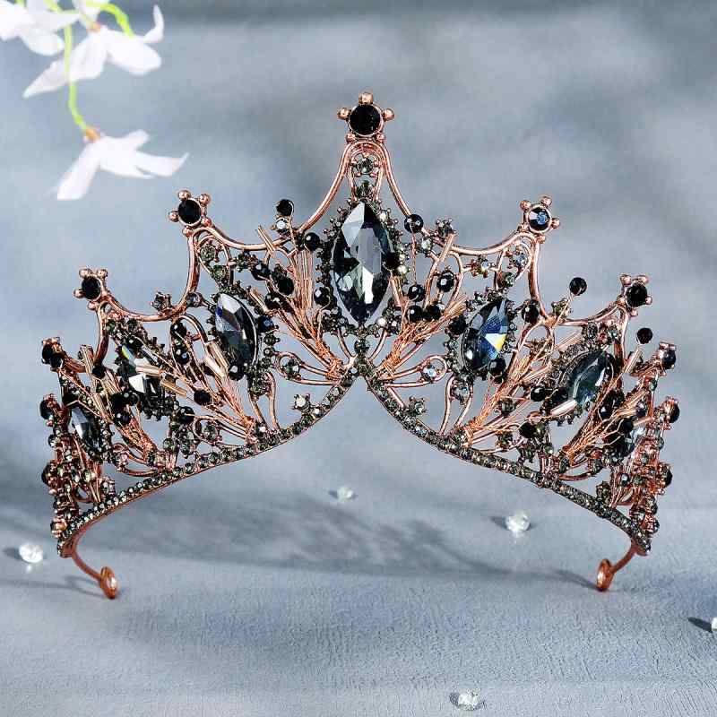 クラウン レディース ティアラ ヘアアクセサリー ヘッドドレス 黒 ブラック ブライダル 結婚式 誕生日 髪飾り ビーズ クリスタル ラインストーン 合金 レトロ ヴィンテージ風 ゴシック マーキス 華やか 上品 シック 王冠 高級感 フォーマル