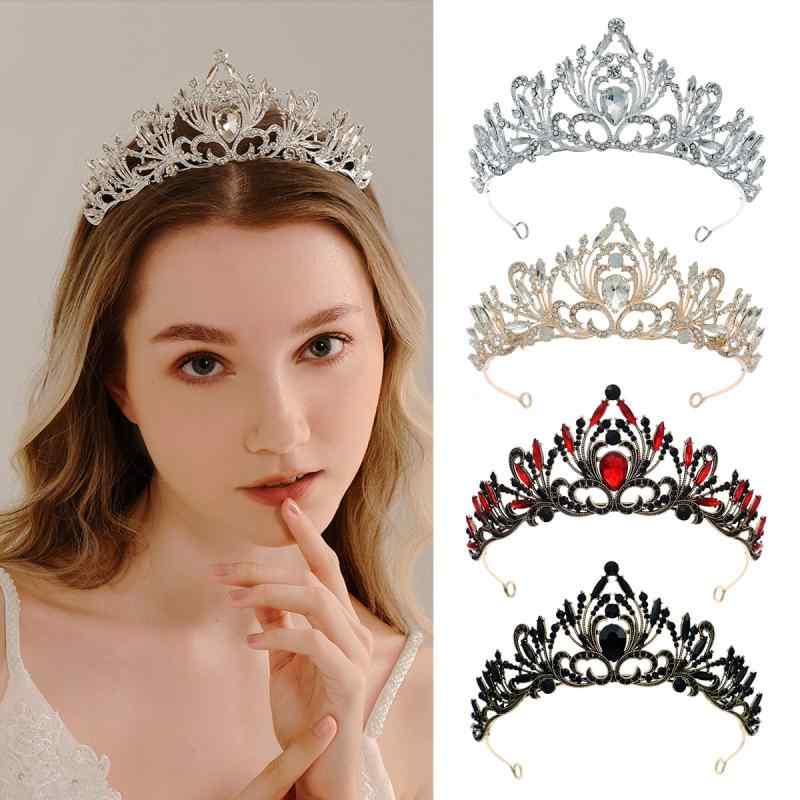 Bridal Jewelry - ティアラ レディース 結婚式 ブライダル 花嫁 王冠 ヘッドドレス ヘアアクセサリー クリスタル ラインストーン 花 ヴィンテージ風 高級感 華やか プリンセス シルバー ローズゴールド ブラック 誕生日 パーティー 髪飾り 合金
