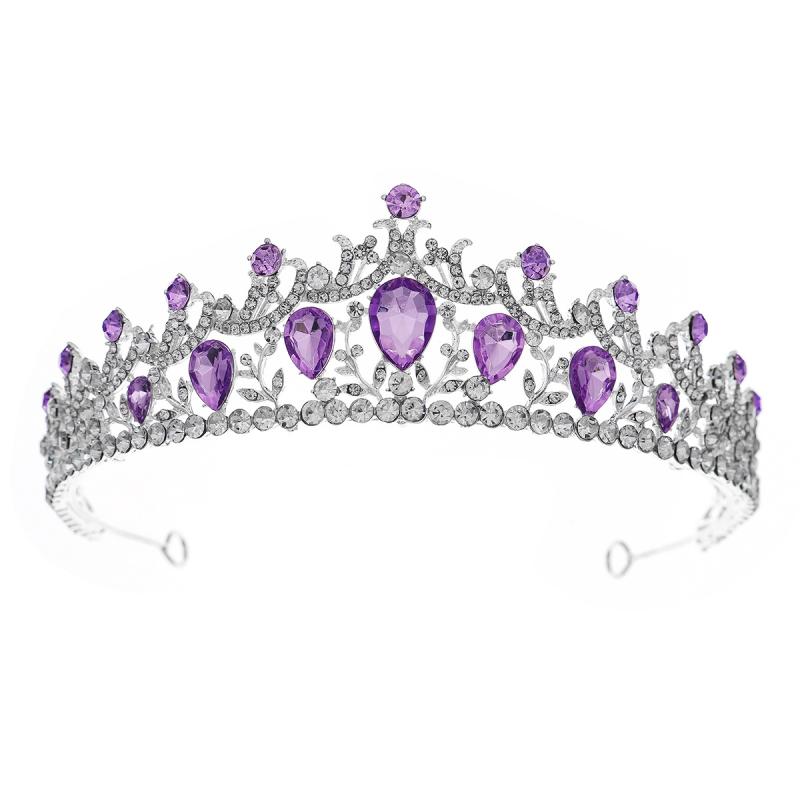 ティアラ レディース 王冠 クラウン ヘアアクセサリー ブライダル ウエディング パープル レッド ブラック ヴィンテージ風 豪華 高級感 クリスタル ドロップ 電気メッキ加工 ラインストーン 結婚式 披露宴 パーティー