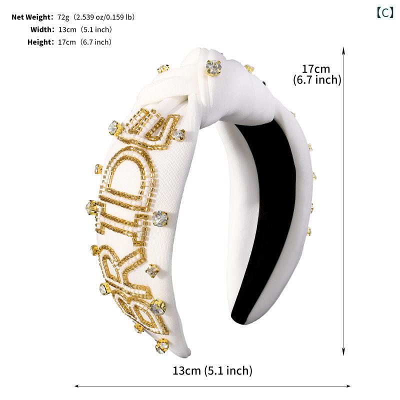 フロントップ楽天市場店のカチューシャ レディース ヘッドドレス ブライダル 結婚式 披露宴 花嫁 髪飾り 高級感 ビジュー パール風 英字 レトロ ヴィンテージ風 白 ホワイト 春夏 ヘアアクセサリー かわいい 華やか 幅広 ボリューム｜アングル3