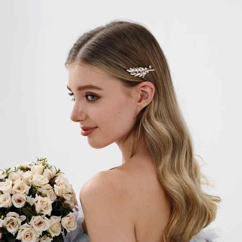 ヘアピン レディース クリップ 髪飾り ヘッドドレス モダンチャイナ レトロ ヴィンテージ風 ブライダル ウェディング 結婚式 花嫁 上品 エレガント トレンド かわいい リーフ 葉 ゴールド ラインストーン 春夏