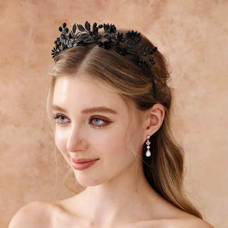 カチューシャ レディース ハロウィン ヘアアクセサリー クリスタル 水晶 ハンドメイド 秋冬 ダーク ゴシック リーフ 葉 パーティー 仮装 コスプレ 髪飾り ヘッドドレス ブラック レッド かわいい 高級感