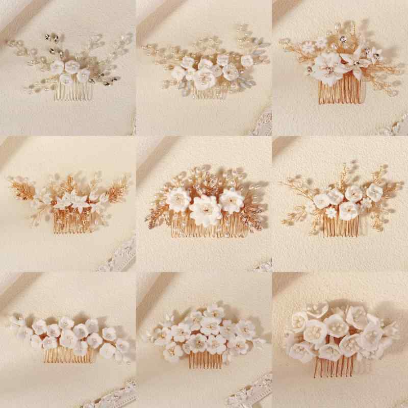 髪飾り レディース コーム かんざし ハンドメイド パール ポリマークレイ フラワー 花 ラインストーン 結婚式 ブライダル パーティー 漢服 着物 浴衣 フォーマル 軽量 高級感 上品 華やか 清楚 ドレス ピン