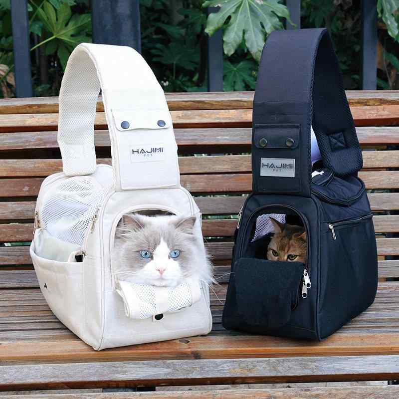 Knapsack Carrier - ペットキャリーバッグ 小型犬 猫 お出かけ 散歩 旅行 通院 持ち運び 斜め掛け ショルダー メッシュ ジッパー 大容量 軽量 快適 通気性 オールシーズン アイボリー 黒