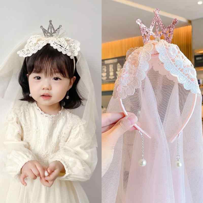 ヘアアクセサリー 女の子 ベビー 1歳 誕生日 記念撮影 発表会 カチューシャ ヘッドドレス ベール 王冠 クラウン レース リボン フリンジ チュール ロリータ プリンセス かわいい ハンドメイド 春夏 ホワイト ピンク ベージュ