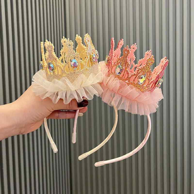 カチューシャ キッズ 女の子 王冠 ティアラ 髪飾り 誕生日 発表会 写真撮影 ヴェール チュール ピン留め クリップ ヘッドドレス 欧米風 春夏 ゴールド イエロー ピンク 高級感 かわいい(4.0)