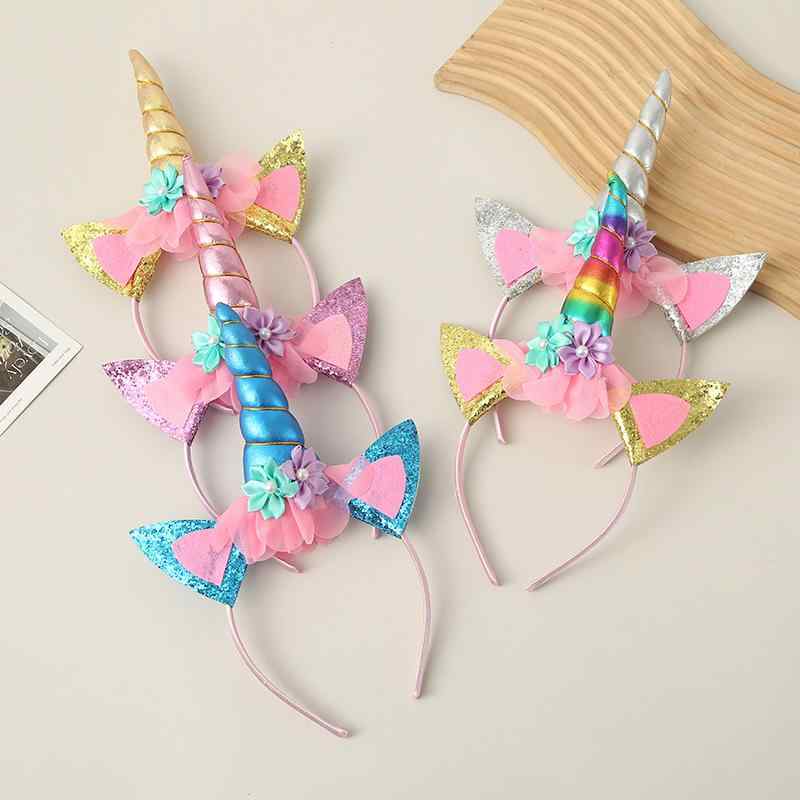 Cachucha - カチューシャ キッズ 女の子 ユニコーン ヘアバンド 髪飾り ゆめかわいい パステルカラー レインボー ファンタジー パーティー 誕生日 発表会 コスプレ 仮装 布製 ハンドメイド ゴールド ピンク シルバー