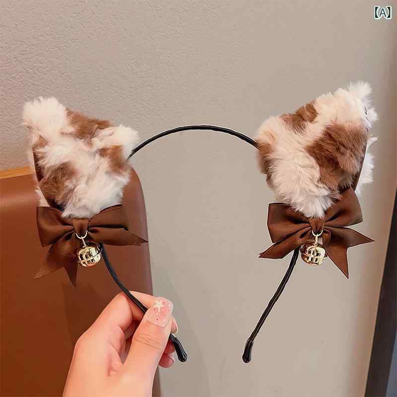 フロントップ楽天市場店のカチューシャ レディース キッズ 女の子 ヘアアクセサリー ヘッドバンド 髪飾り リボン 猫耳 もこもこ ふわふわ ボア ファー ハンドメイド かわいい スイート フェミニン カジュアル 秋冬 カーキ クリップ｜アングル2