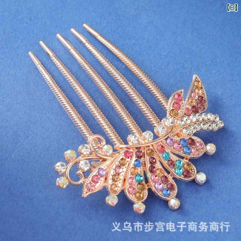 ヘアコーム レディース 髪飾り 夜会巻き まとめ髪 ラインストーン クリスタル 電気...