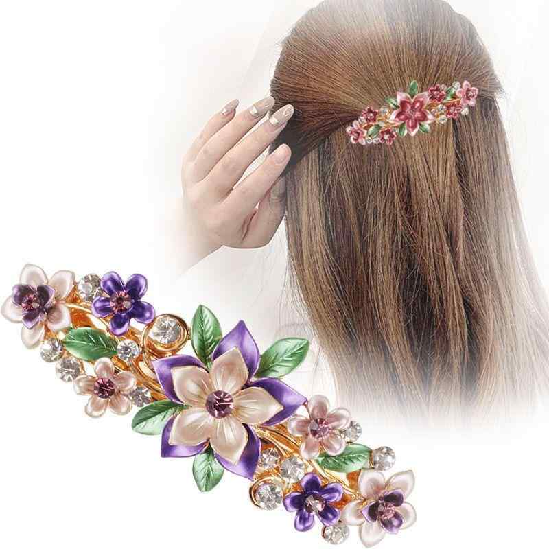 バレッタ レディース ヘアアクセサリー 髪留め 大ぶり 花 フラワー ポニーテール ハーフアップ 韓国 かわいい エレガント 華やか ラインストーン ビジュー エナメル 合金 春夏 大人用 普段使い オフィス 結婚式 ブルー ローズ パープル